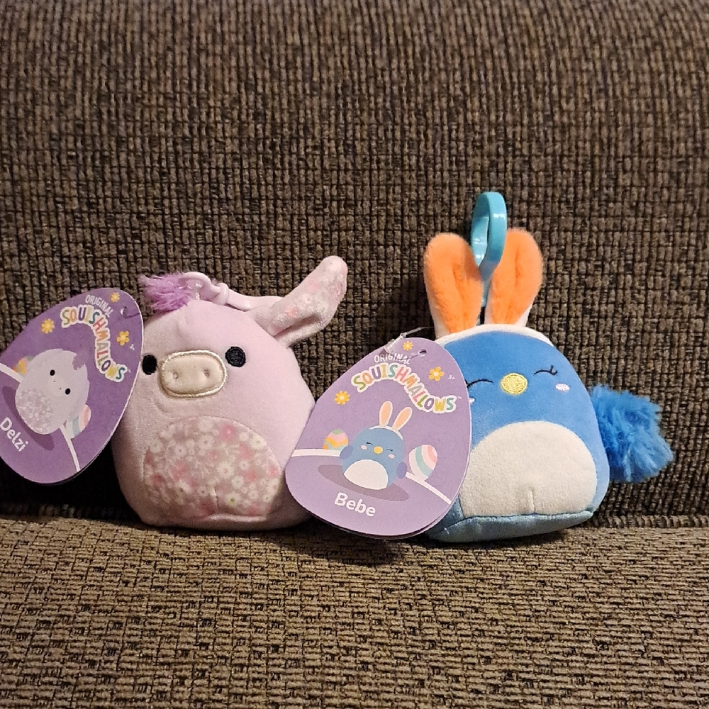 Bebe The Bluebird & Delzi The Easter Donkey Squishmallow Plush Clips